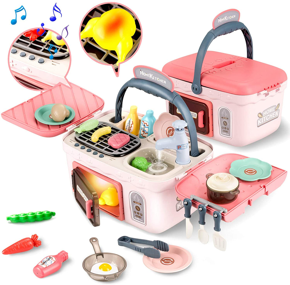 Kids Kitchen Playset With Musics&Lights Color Changing Play Foods Pretend Play  Oven Portable Pinic Basket Toys For Boys Girls - AliExpress