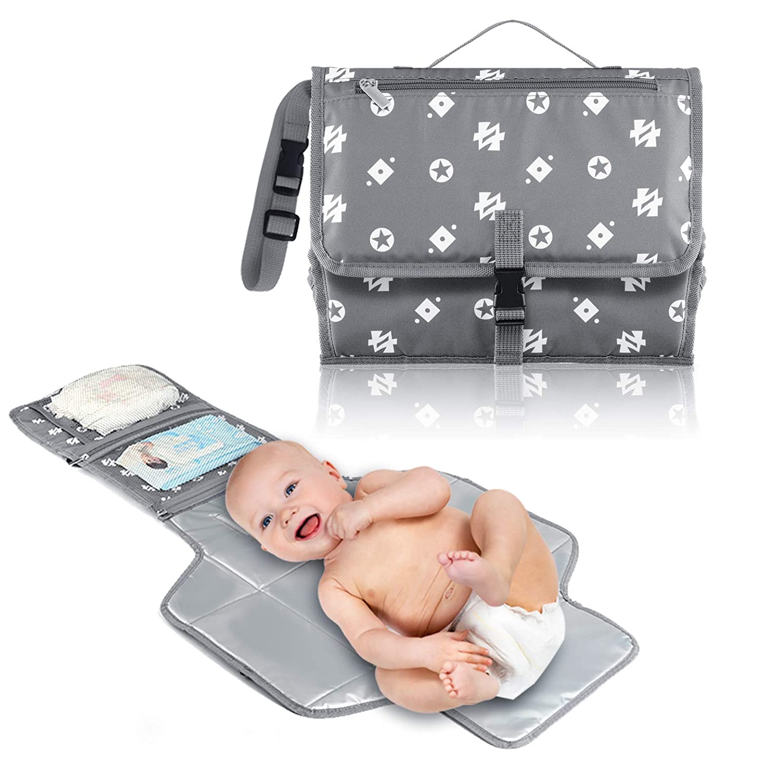 Baby Portable Changing Pad Diaper Bag Travel Mat Station Compact Solid  Grey Compact  Kroger