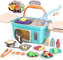 Load image into Gallery viewer, Kids Picnic Toy Kitchen PlaySet, Portable Pinic Basket Toys with Musics  Lights, Color Changing Play Foods, Fun with Friends Toy Kitchen Sets Gift for Kids Boys Girls
